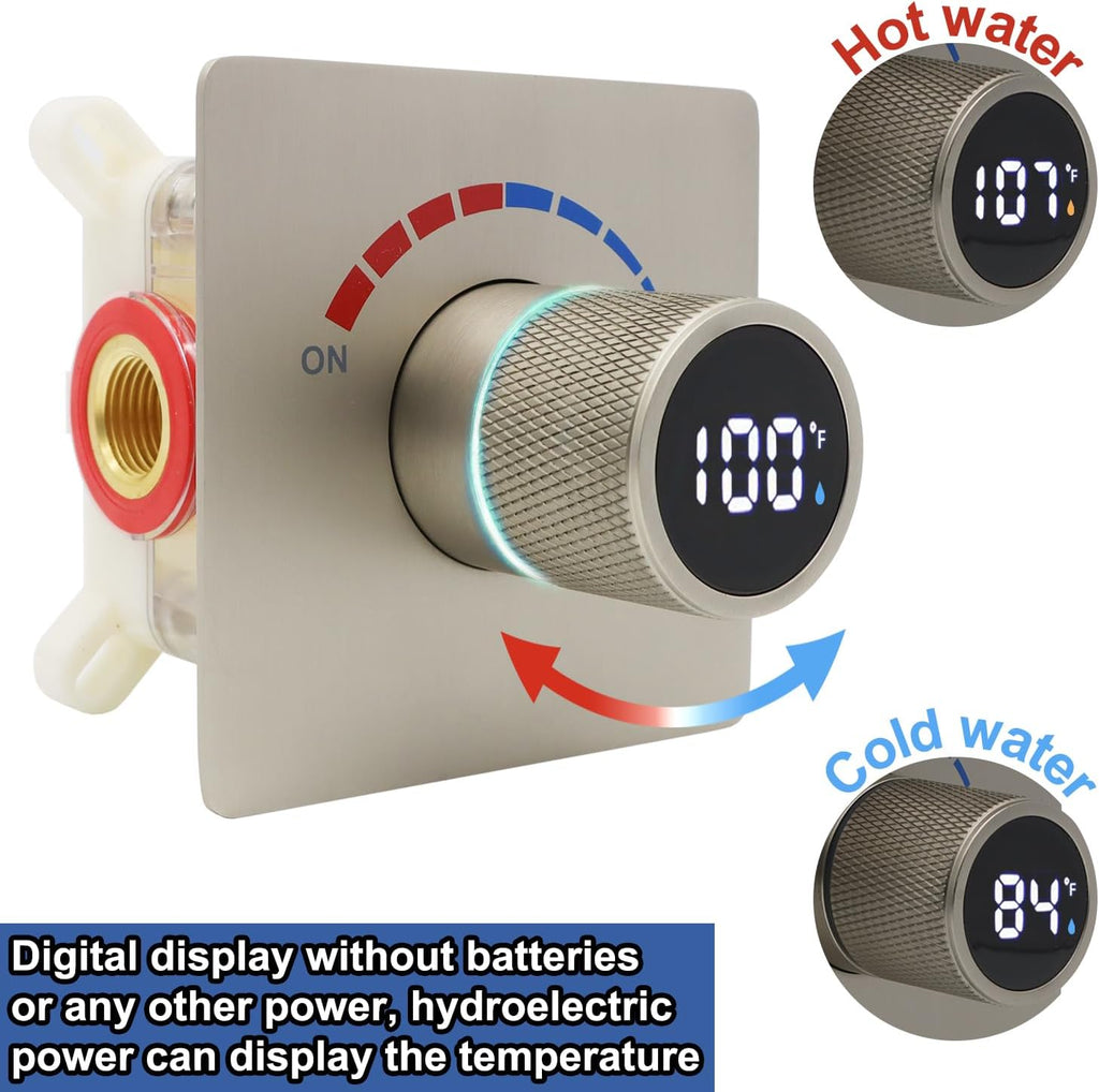 Digital Display Shower Valve Shower Valve Single Way Shower Diverter Valve Shower Mixing Valve Can Use All the Time Brushed Nickel