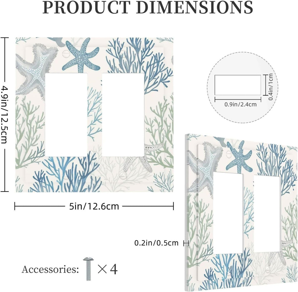 Decorative Outlet Covers Ocean Beach Theme Starfish Seashell Coral 2 Gang Double Gfci Rocker Electrical Wall Panels Light Switch Cover Plate For Bathroom Kids Room Decor