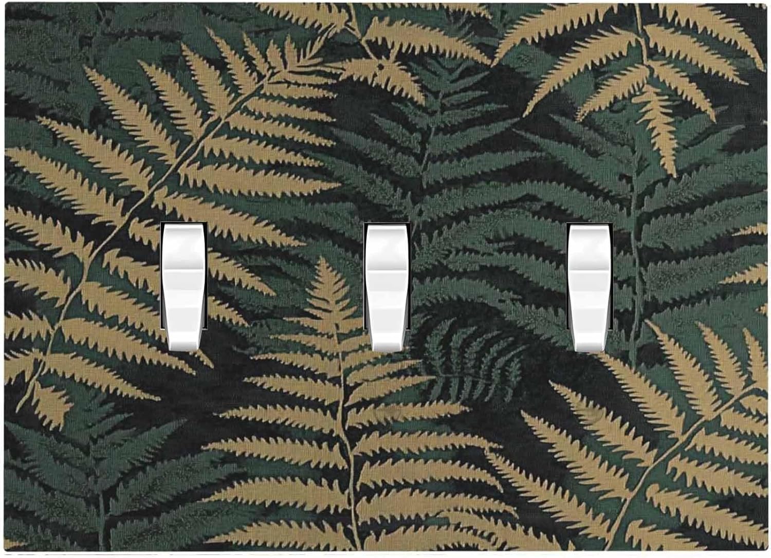 Decorative Switch Plates Botanical Fern Green Leaf Forest 3 Gang Wall Plate Triple Toggle Light Switch Cover Faceplate Electrical Wall Panels For Bed Room Home Decor