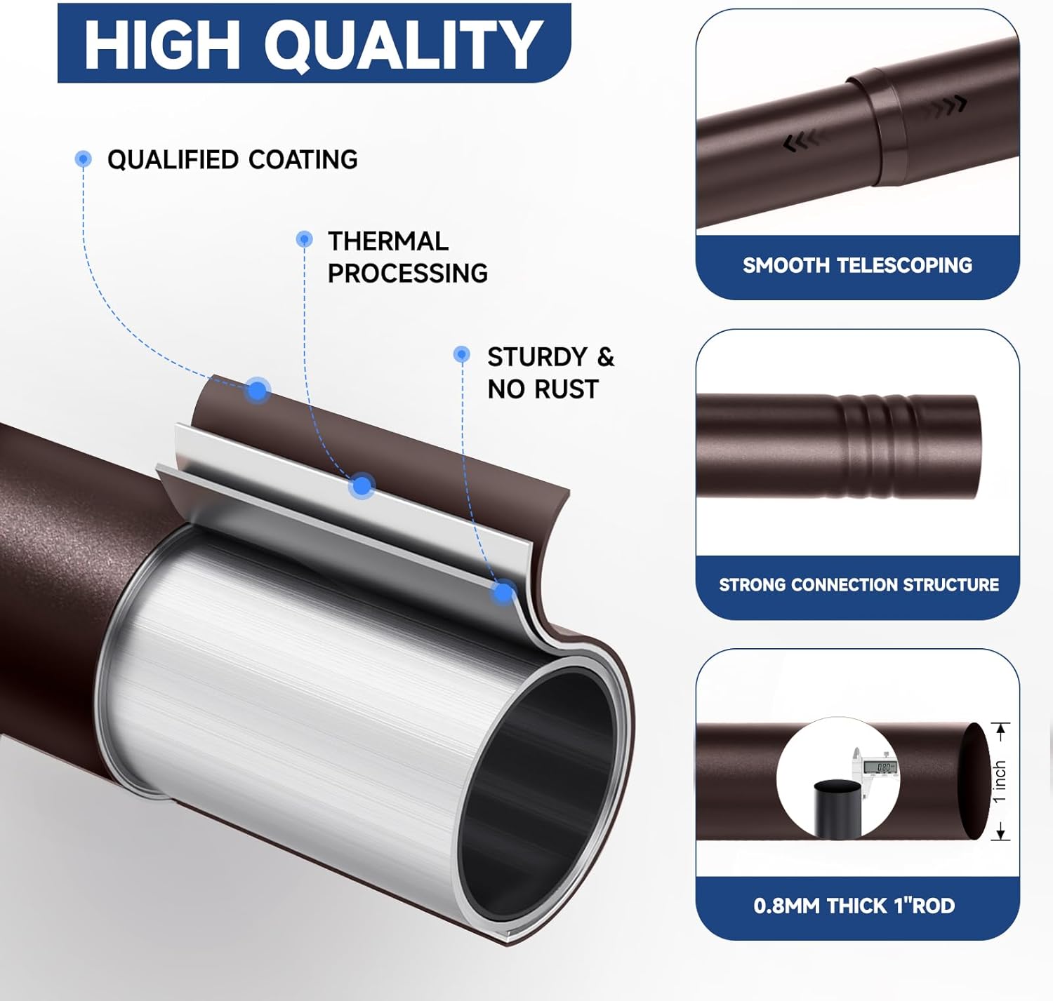 BRIOFOX Bronze Curtain Rods for Windows 48 to 84 Inch(4-7.33ft) - 1'' Diameter Heavy Duty Curtain Rods with Imitation Wood Grain Pattern Finials,Adjustable Decorative Curtain Rods Sets,28-88''