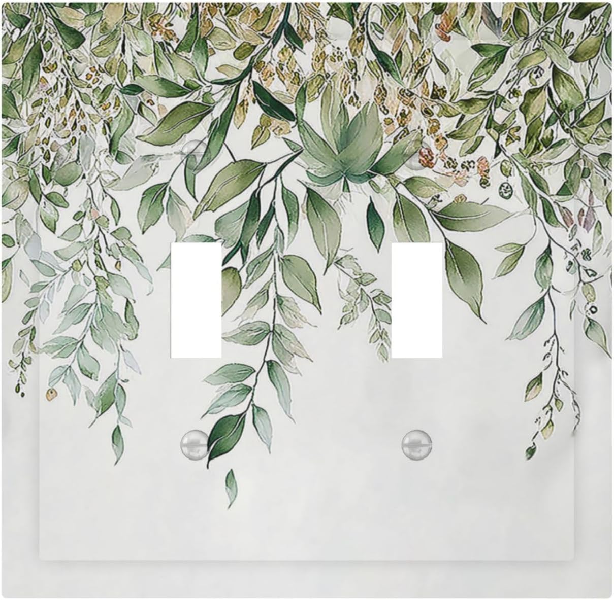 Decorative Switch Plates Sage Green Eucalyptus Watercolor Plant Leaves 2 Gang Double Toggle Outlet Light Switch Cover Wall Plate Electrical Faceplate for Bedroom Bathroom Decor