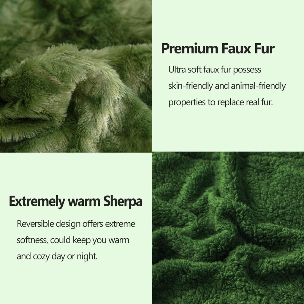 NEWCOSPLAY Super Soft Faux Fur Blanket Twin Size Green Sherpa Fuzzy Plush Warm Blanket for Sofa Bed (Green, Twin(60"x80"))