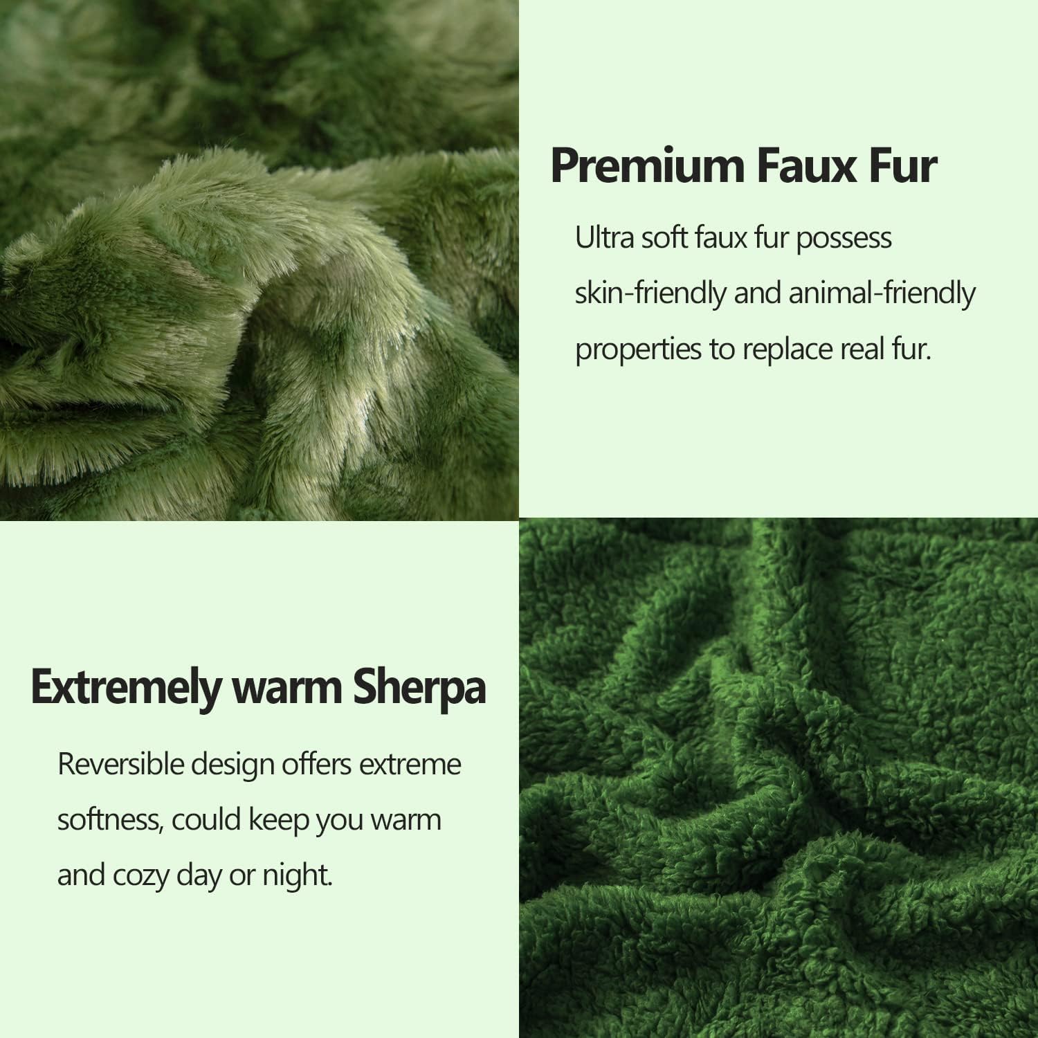 NEWCOSPLAY Super Soft Faux Fur Blanket Twin Size Green Sherpa Fuzzy Plush Warm Blanket for Sofa Bed (Green, Twin(60"x80"))