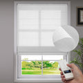 ZSTARR Smart Roman Shades Rechargeable Motorized Blinds with Remote Light Filtering Roman Window Shades Plain Fold Soft for Doors Bedroom, Custom Size (Sheer White)