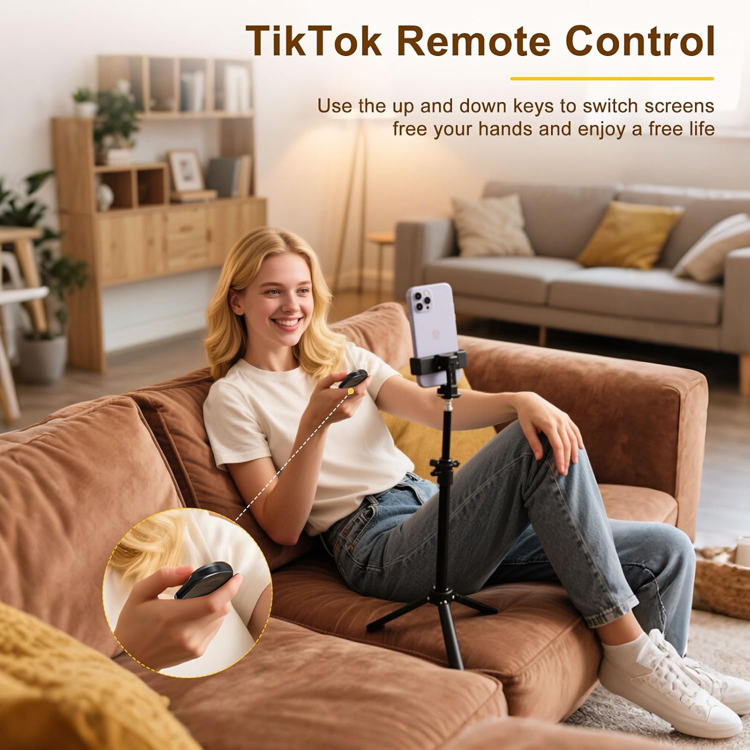 Tiktok Scrolling Ring, iPhone Remote Control, Bluetooth Camera Remote Control, Mobile e-Book Page Turner, Suitable for iOS/Android Phones and Tablets