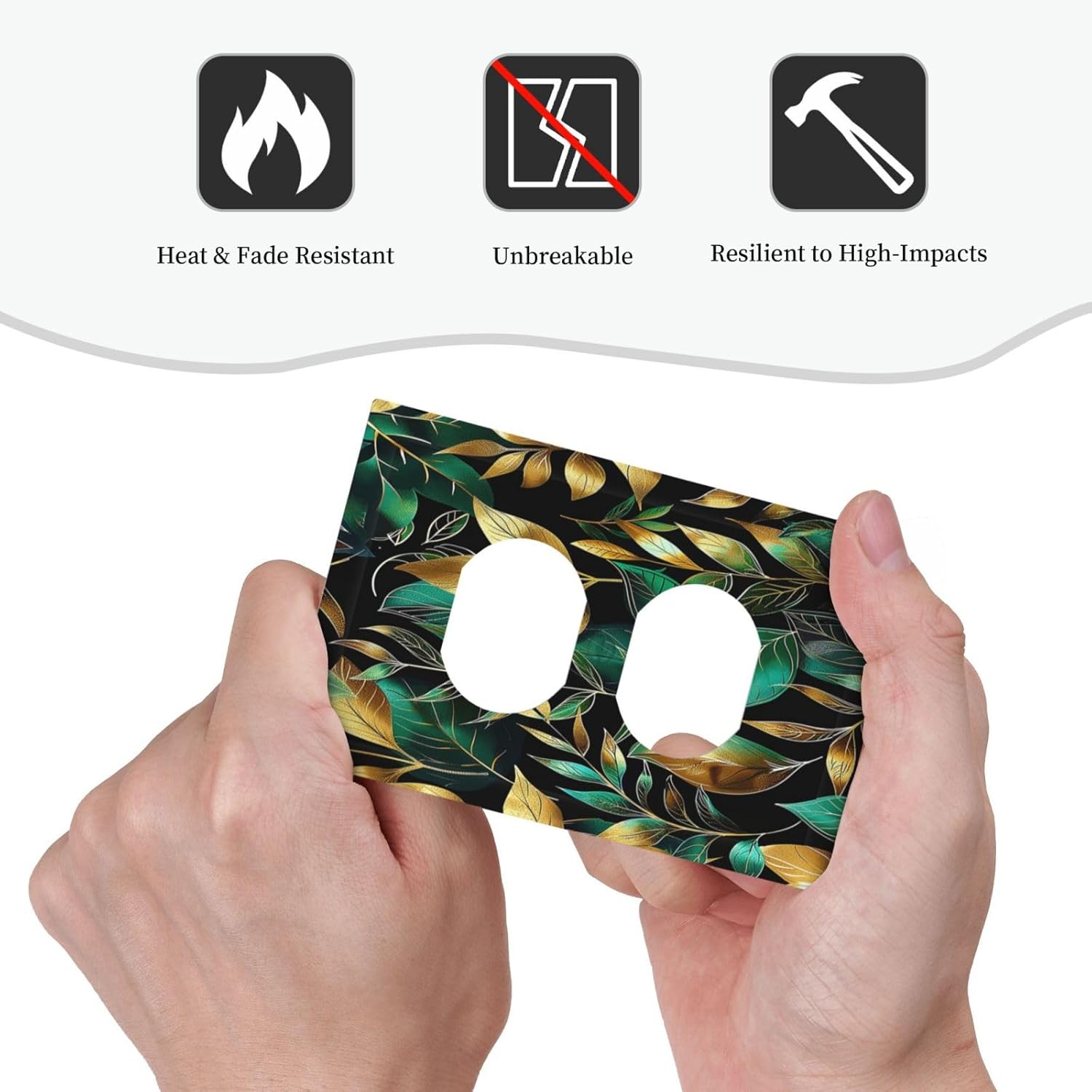 Outlet Covers Vintage Dark Green Vine Leaf Golden Plants 1 Gang Duplex Light Switch Cover Decorative Switch Plates Electrical Receptacle Faceplate Wall Plate for Bed Room Cabin Decor