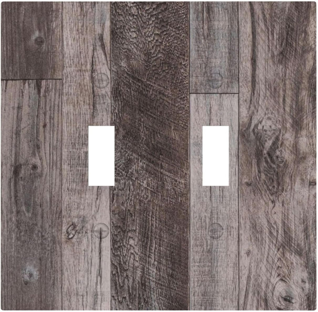 Decorative Switch Plates Rustic Dark Grey Wood Retro Country Wooden 2 Gang Double Toggle Outlet Light Switch Cover Wall Plate Electrical Faceplate for Farmhouse Cabin Decor