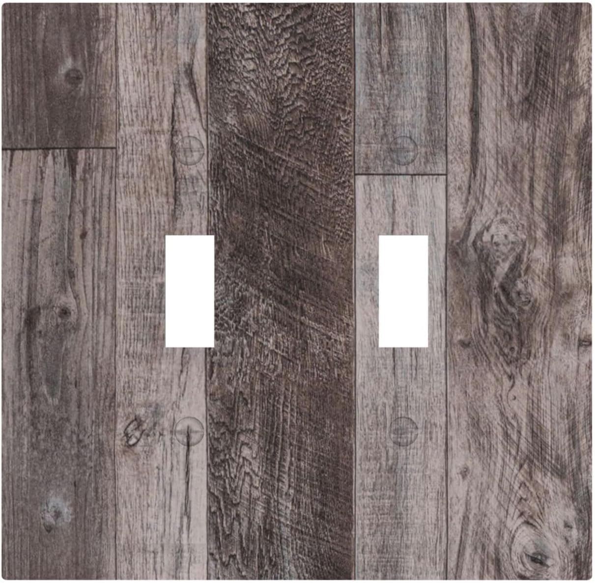 Decorative Switch Plates Rustic Dark Grey Wood Retro Country Wooden 2 Gang Double Toggle Outlet Light Switch Cover Wall Plate Electrical Faceplate for Farmhouse Cabin Decor