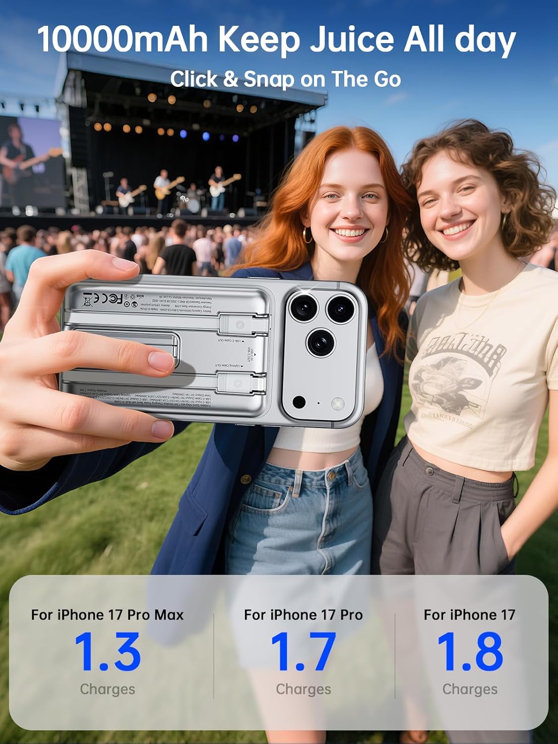 REWONDER Magnetic Portable Charger, 10000mAh PD 20W Portable Charger Power Bank with Built-in 2 Cables, Travel Essential Magsafe Battery Pack for iPhone 17/16/15/14/13/12 & Apple Watch Ultra/11/10/9