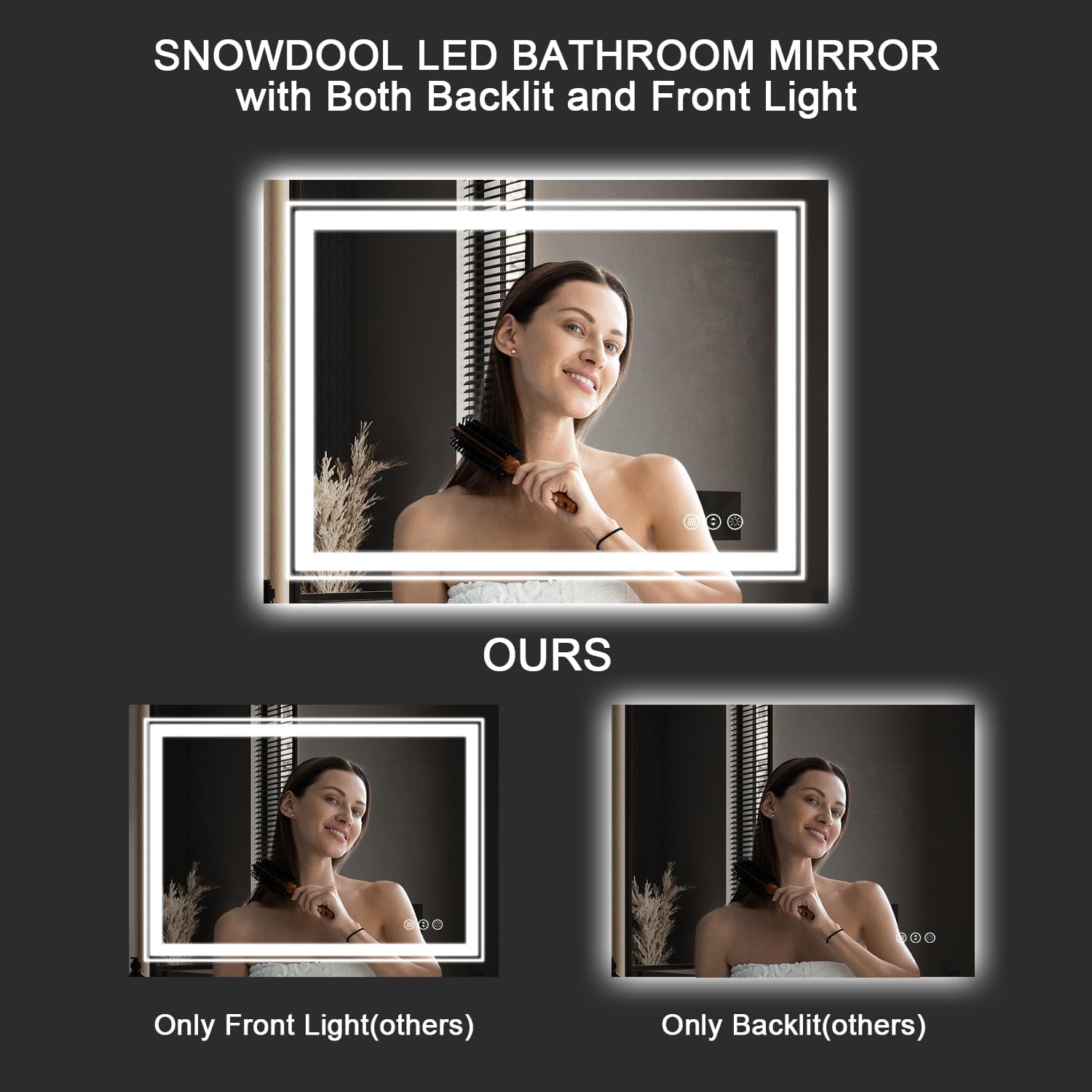 LED Bathroom Mirror, 72"x40" with Front and Backlit, Anti-Fog, Large Bathroom Vanity Mirror for Wall, Memory Function, Stepless Dimmable, Tempered Glass (Horizontal/Vertical)
