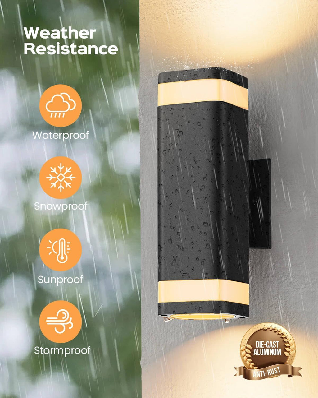 SHIMR Dusk to Dawn Outdoor Wall Light with Sensor, Waterproof Up and Down Exterior Wall Sconce, Modern Black Aluminum Outdoor Light Fixture for Porch Patio Garage, LED Bulbs Included
