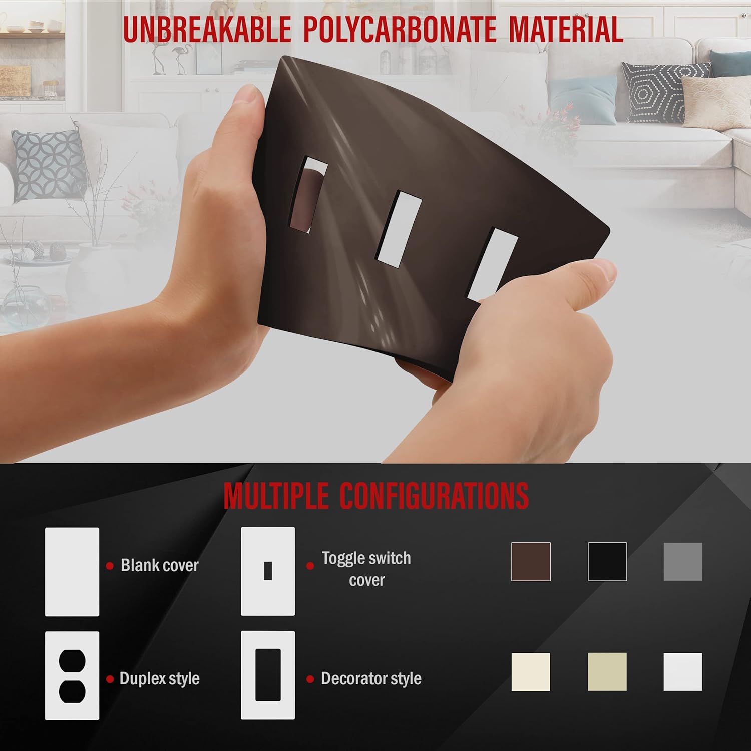 ENERLITES Screwless Triple Toggle Switch Wall Plate, Child Safe Light Switch Cover, Standard Size 3-Gang 4.68" x 6.53", Unbreakable Polycarbonate Thermoplastic, UL Listed, SI8813-BR, Glossy, Brown