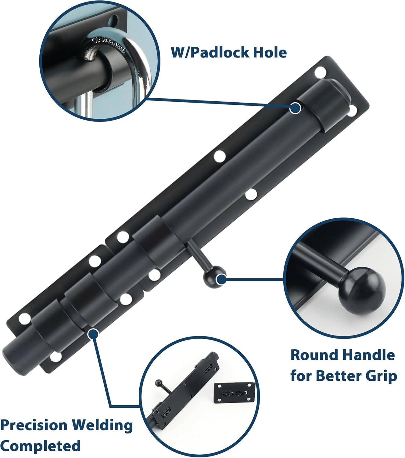 Alise 10 inch Barrel Bolt Latch,Slide Bolt Latch,Heavy Duty Solid SUS304 Stainless Steel Slide Lock for Wooden Fence,Barn Door,Interior or Outdoor Door Matte Black MS9200-B