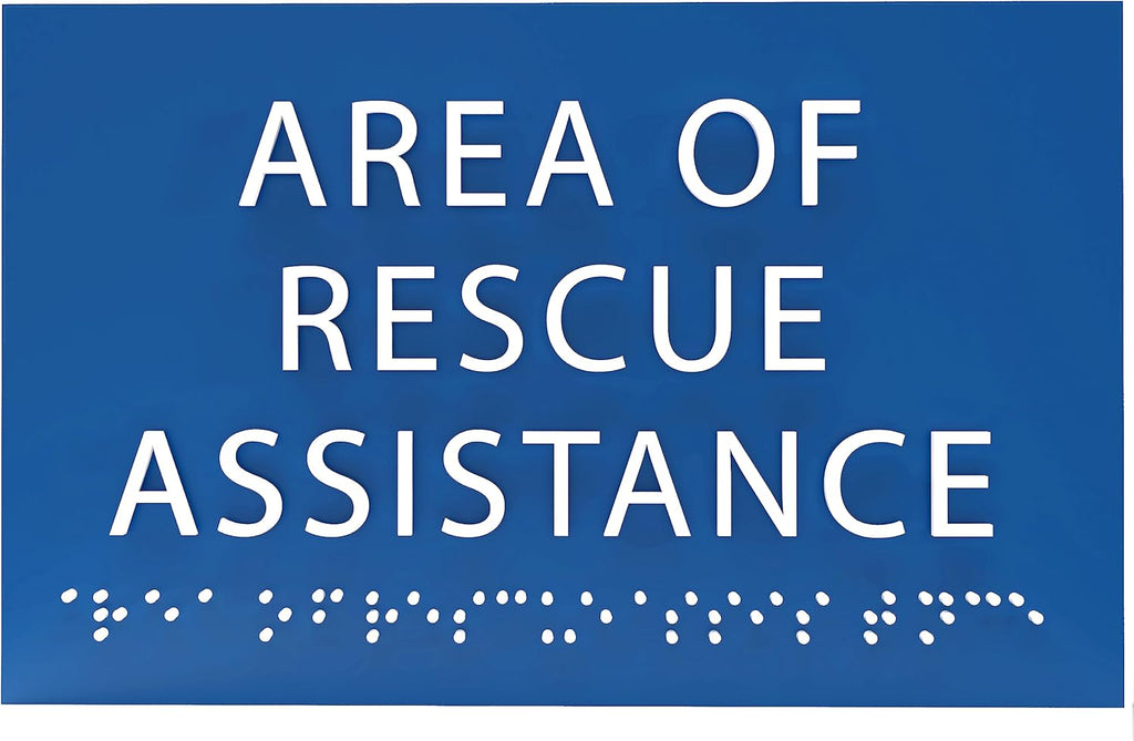 6" X4" Area of Rescue Assistance Sign- Tactile Graphics Grade 2 Braille Text ADA Compliant Sign |ADA Compliant Plastic Signs for Schools, Offices, Businesses, Apartments & Restaurants