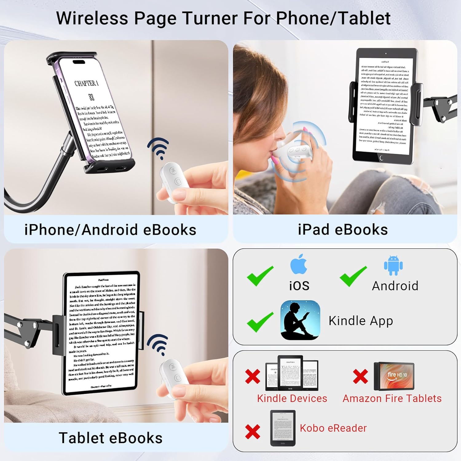 Scrolling Ring Remote for TikTok YouTube IG Shorts Video Landscape Portrait, Fingertip Wireless Scroller Page Turner Clicker for Kindle APP Compatible with iPhone iPad Android Phone Tablet (White)