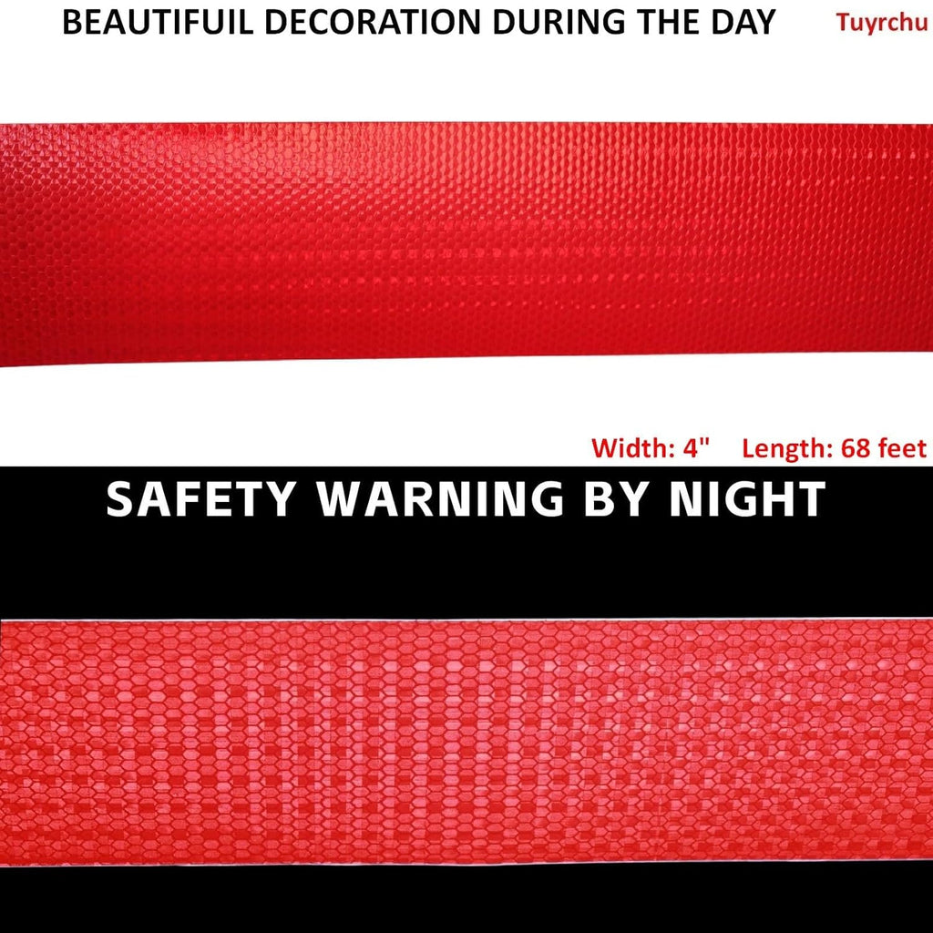 Red Reflective Tape Outdoor Waterproof 4 inch Wide, High Visibility Warning Safety Industrial Marking Tape (68 feet)