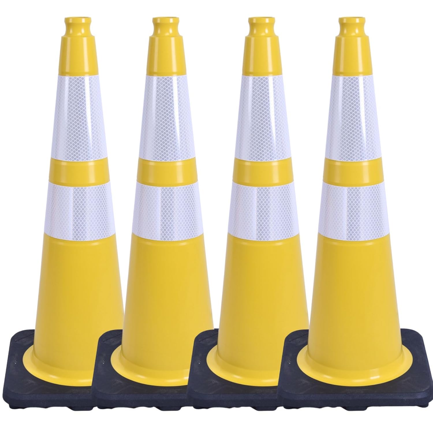 BESEA 4PACK 28” inch Traffic Safety Cones Yellow Road Parking Cones Heavy Duty Construction Cone Structurally Stable for Traffic Control at Public Place