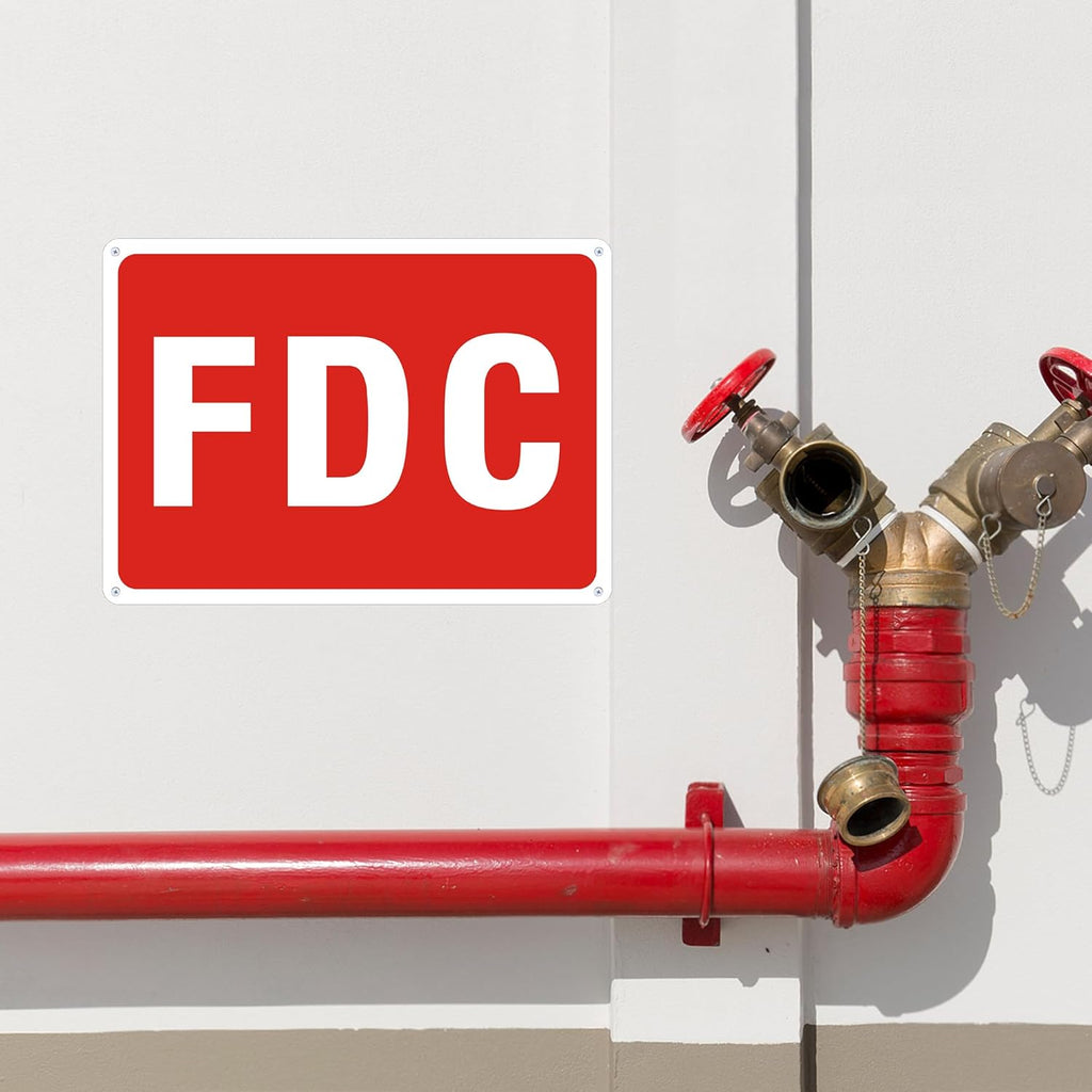 FDC Sign, 2 Pack FDC Sign Outdoor Aluminum Metal Sign, FDC Signs for Fire Department Connection, UV Protected Weather Resistant and Easy to Install (Size: 10x7 inches)