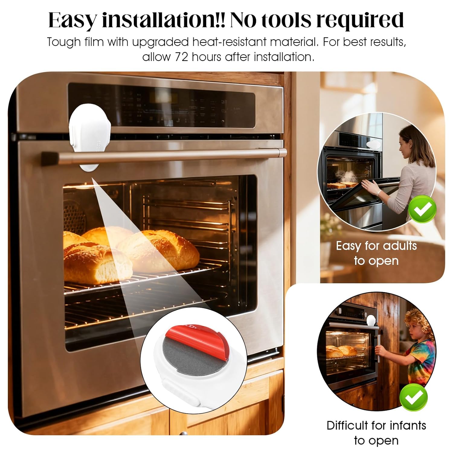 1 Pack Oven Lock for Baby Proofing - Heat Resistant, No Drill Adhesive Stove Door Lock, Child Safety Oven Lock (White)