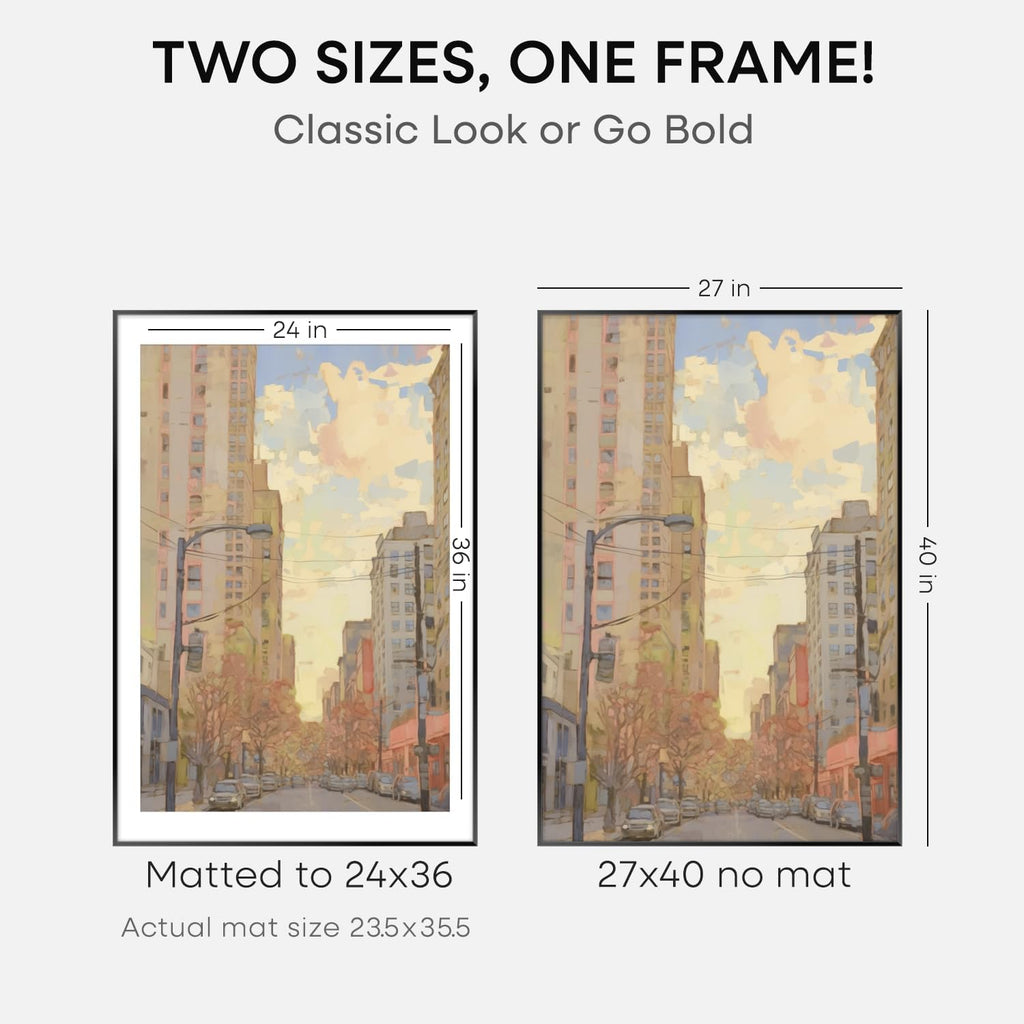 Homeforia 27x40 inch Poster Frame Black, High End Metal 27 x 40 Large Movie Picture Frames with Mat 24 by 36 in Photo, 27x40 Thin Frame Matted to 24x36, 40x27 Frame, Tempered Glass, Wall Kit, Set of 2