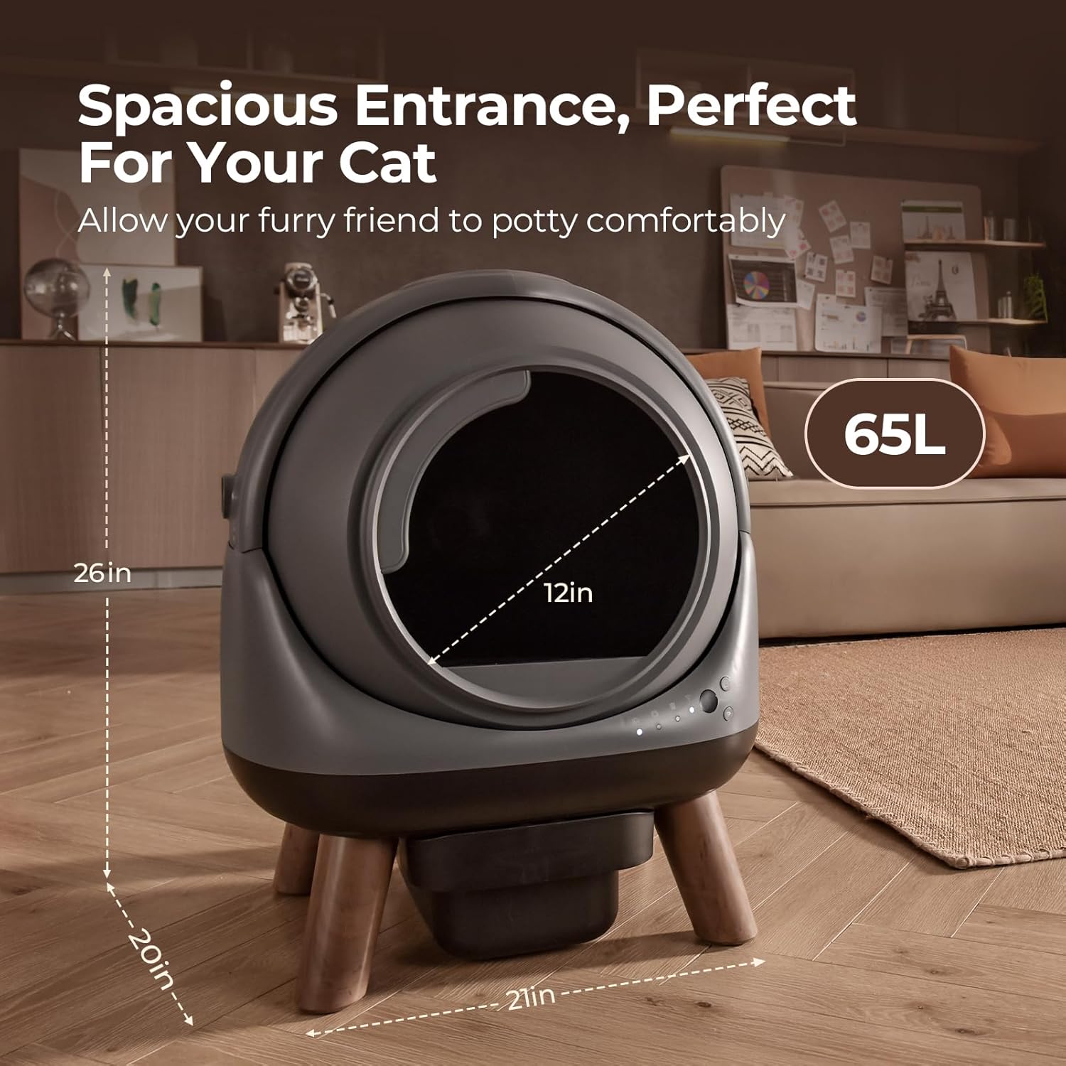 Self Cleaning Litter Box: Automatic Cat Litter Box for Cats, G1 Large Openning Robot with Odor-Control Dual Safety Protection, Includes Trash Bags and Mat