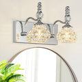 Modern Glass Crystal Vanity Light - Vintage Bathroom Lighting Fixtures Over Mirror, 2 Light Vanity Lights G9 Bulb (11.81 Inch, Chrome)