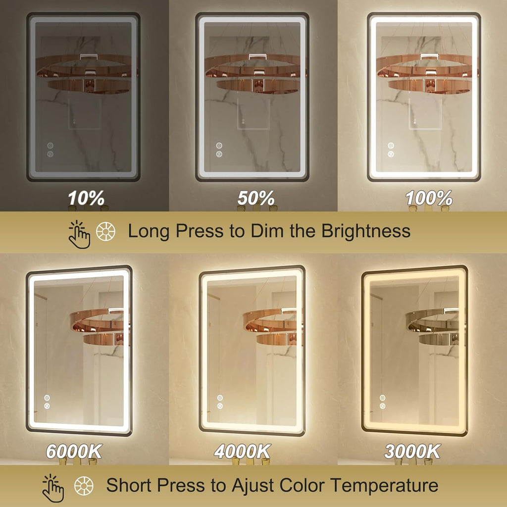 24x32 Inch LED Bathroom Mirror with Lights, Black Framed Bathroom Vanity Mirror with Frontlit & Backlit, Stepless Dimmable, Memory Functions, Anti-Fog, Wall Mounted, 3 Colors
