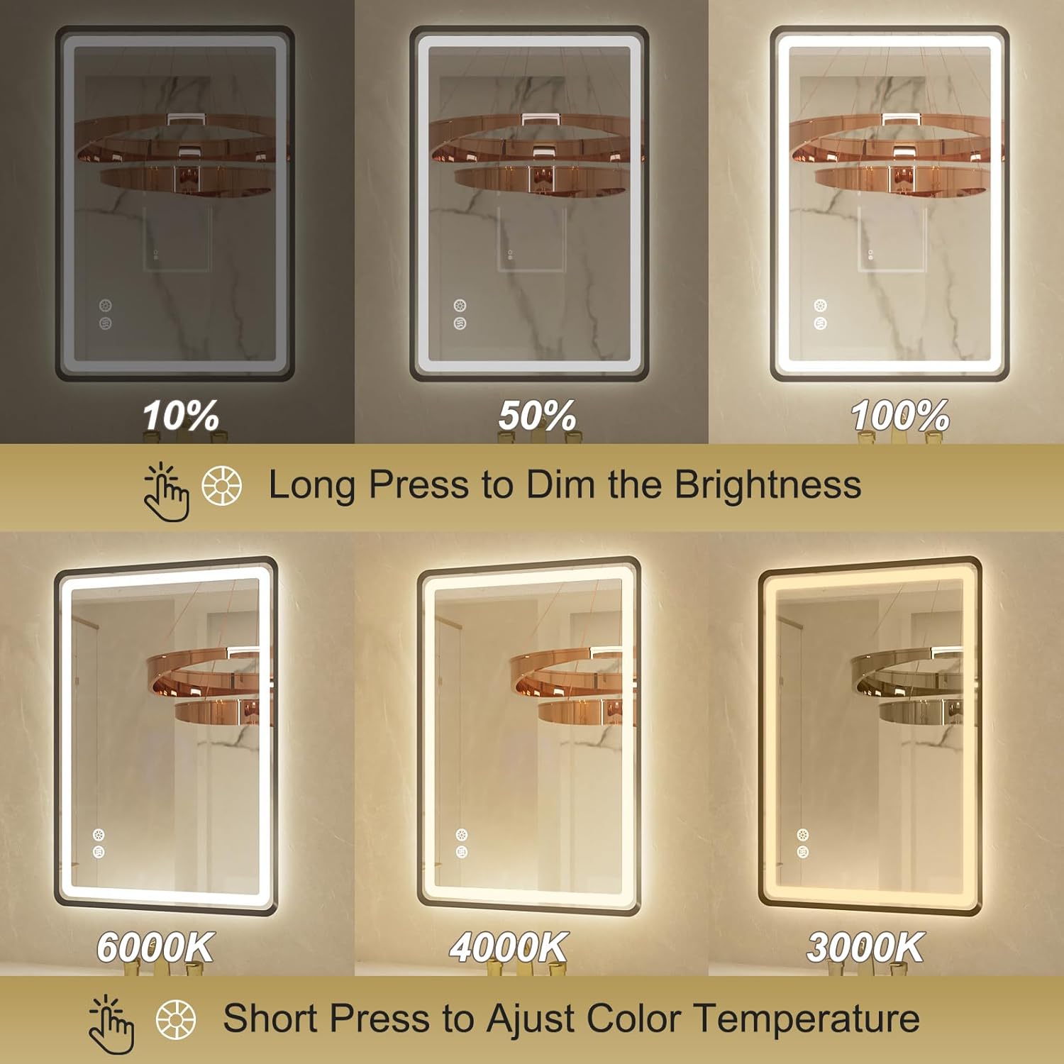 24x32 Inch LED Bathroom Mirror with Lights, Black Framed Bathroom Vanity Mirror with Frontlit & Backlit, Stepless Dimmable, Memory Functions, Anti-Fog, Wall Mounted, 3 Colors