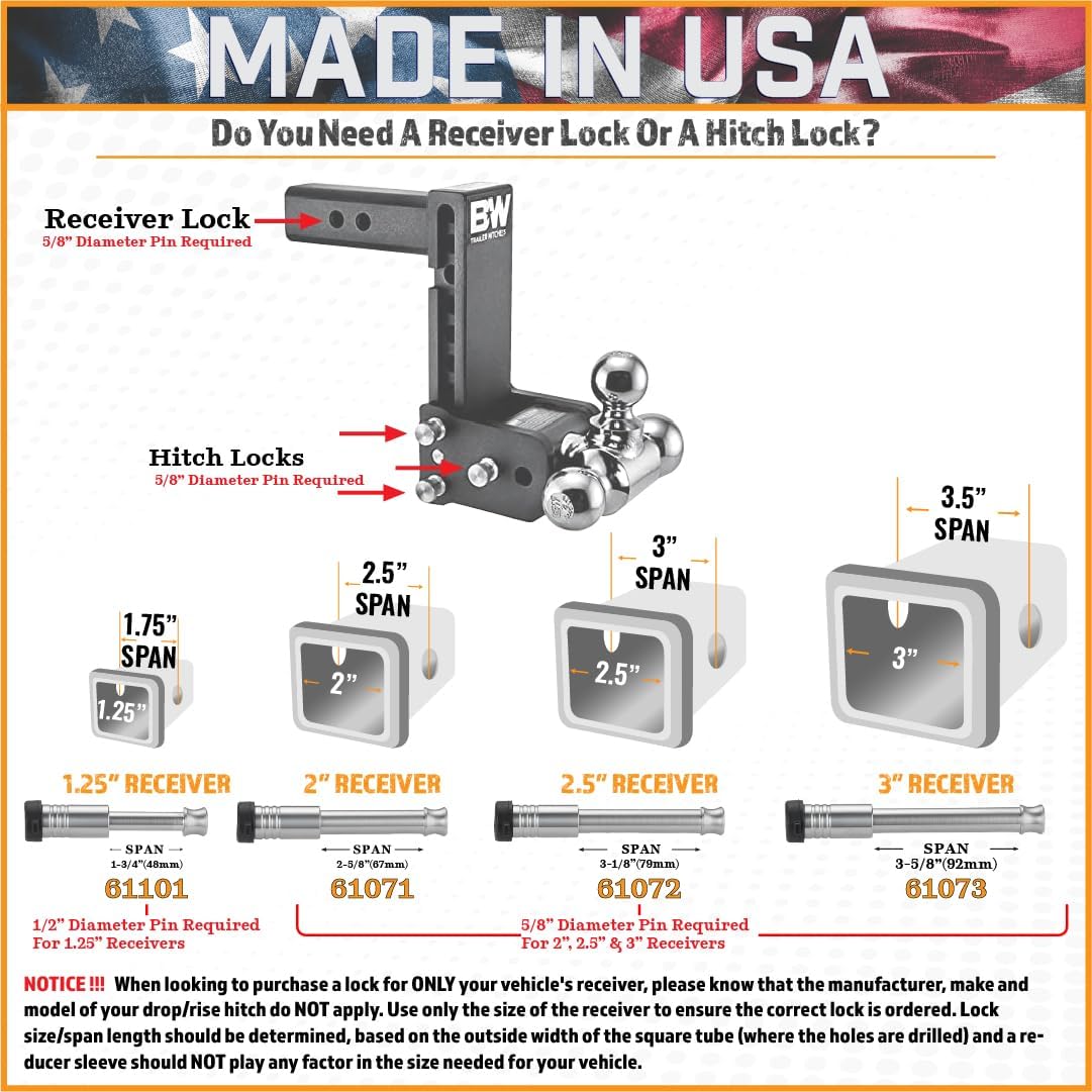 2.5" Receiver Hitch Lock - Heavy-Duty Stainless Steel Anti-Theft Lock for Trailers, RVs & UTVs - Made in USA