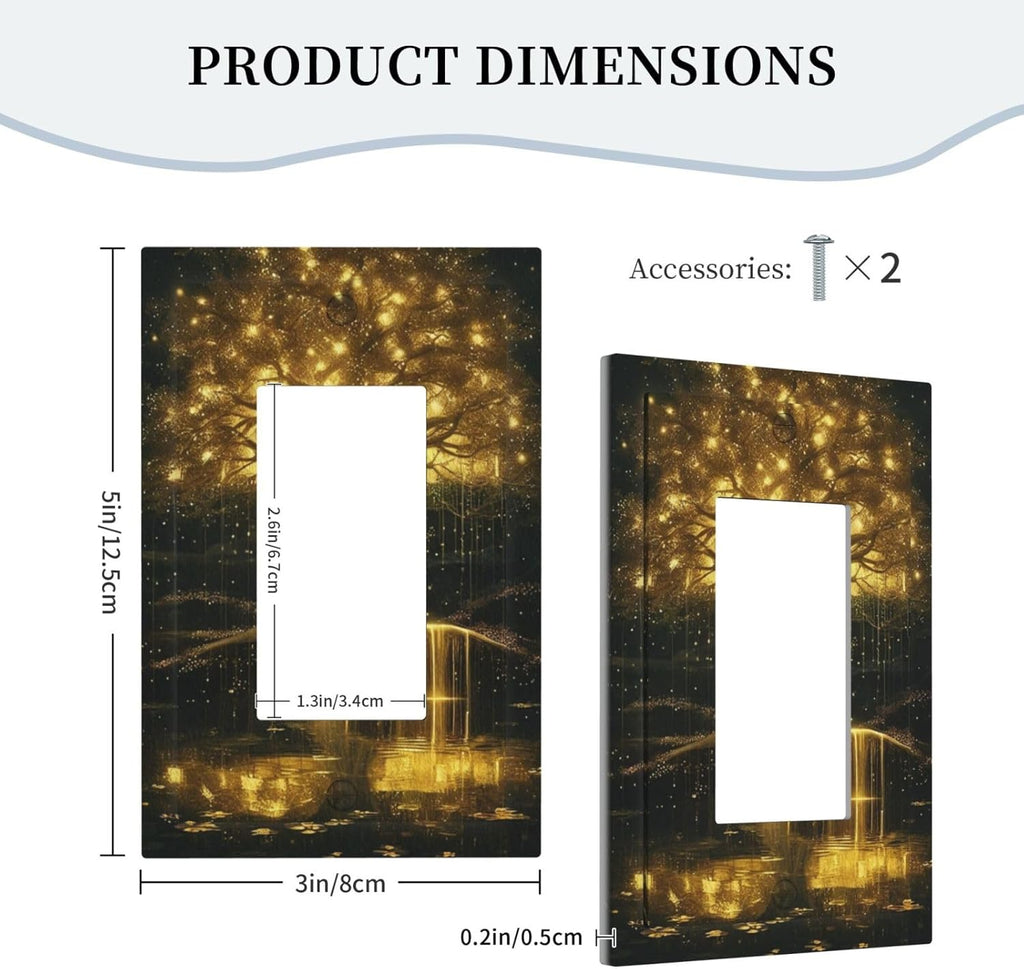 Decorative Outlet Covers Golden Shining Fantasy Kabbalah Tree of Life 1 Gang Rocker Light Switch Cover Plate Single Decora Light Switch Covers Wall Plate Faceplate for Bedroom Home Decor