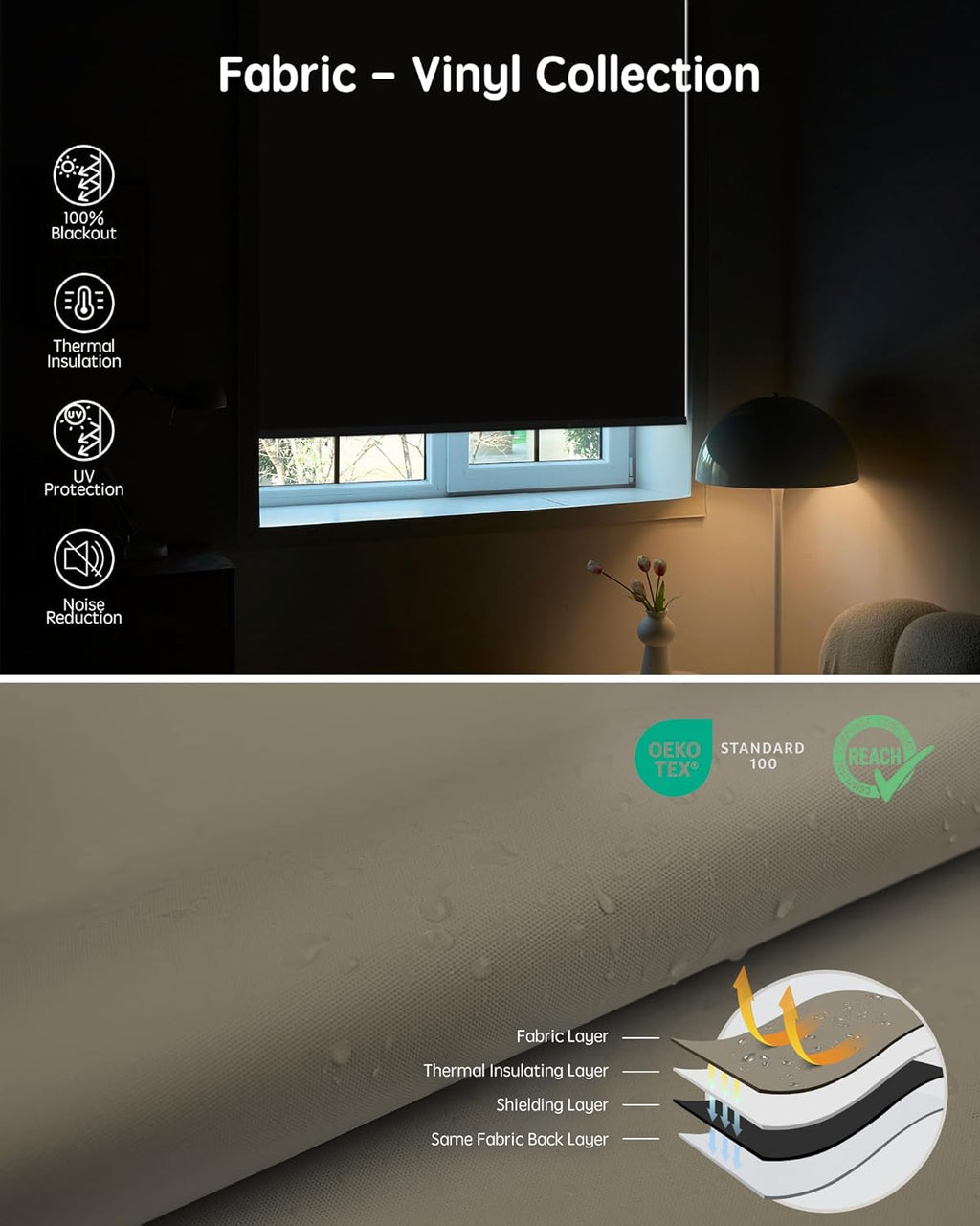 Yoolax Motorized Blinds with Remote, Blackout Smart Blinds for Windows Motorized Waterproof Roller Shades, Automatic Window Shades Work with Alexa Custom Size (Blackout-Vinyl Light Coffee)
