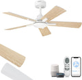 YOUKAIN Smart Ceiling Fan - 42 Inch White Ceiling Fan No Light, Voice & Remote Control, Reversible Blades, Living Room, Bedroom, 42-YJ812-WH-NL
