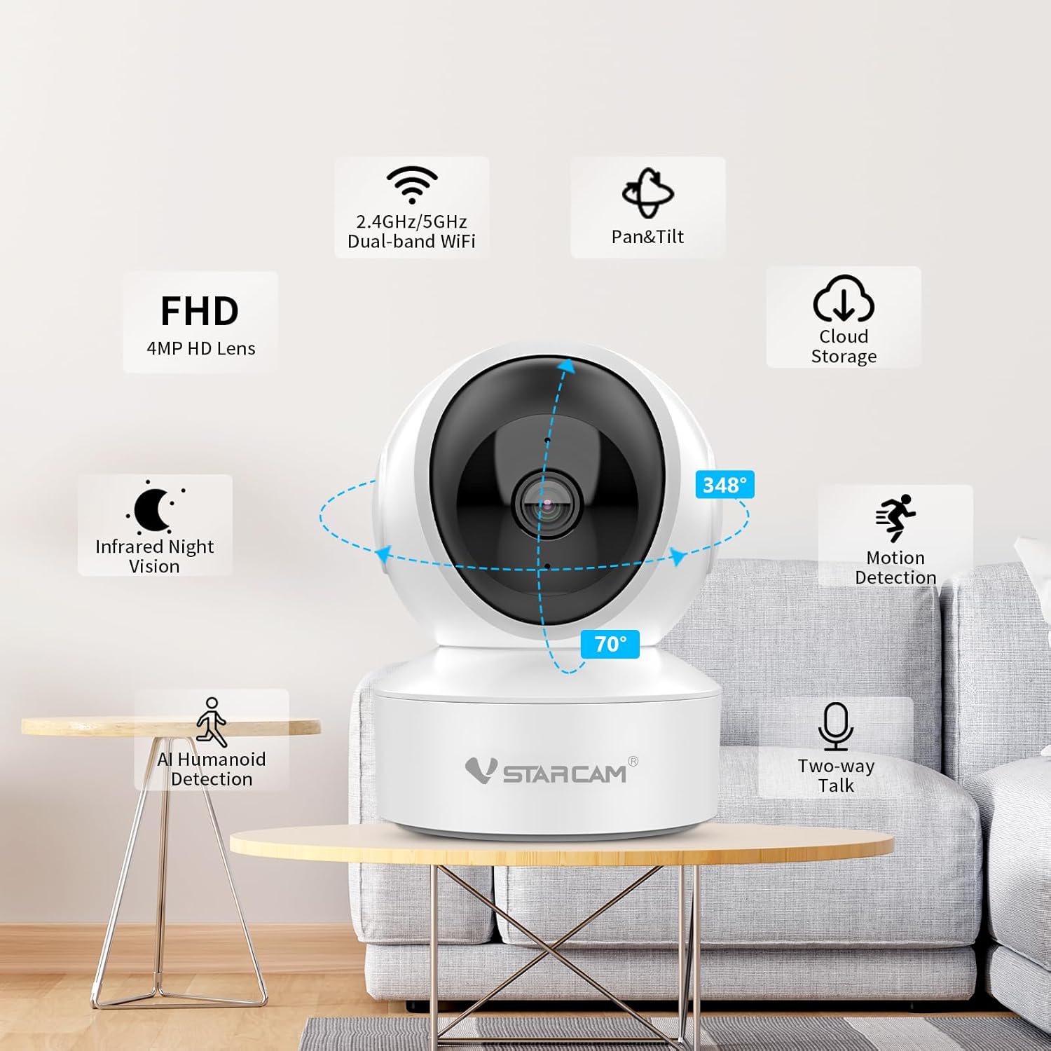 VSTARCAM 5G Security Camera Indoor, 4MP 2.5K Pet Camera with Speaker for Dog/Cat, Baby Monitor with Phone App, Dual-Band WiFi, Auto Tracking, IR Night Vision, 2-Way Talk, Cloud & SD Card Storage