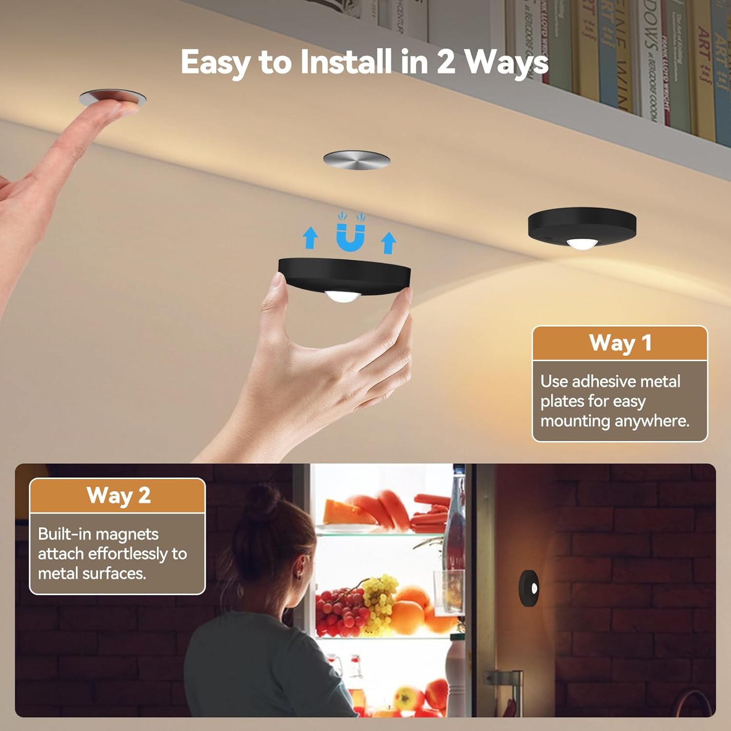 Yiliaw Rechargeable Puck Lights with Remote, 6 Pack Magnetic Under Cabinet Lighting, 1500mAh Battery Operated LED Tap Lights with Dimmer & Timmer for Kitchen, Closet, Shelf - 3 Color Temps, Black