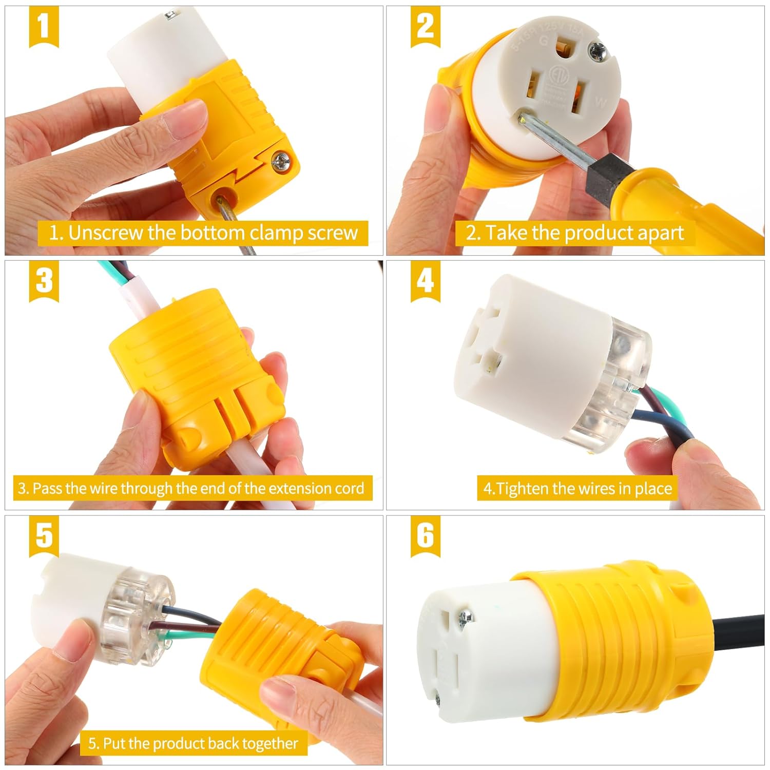 Sherr 16 Pcs Extension Cord Ends 15A 125V 2 Pole 3 Wire Heavy Duty Replacement Male Plug Female Connector Set 5-15P 5-15R Straight Blade Plug Grounding Type/ETL Listed (Female)