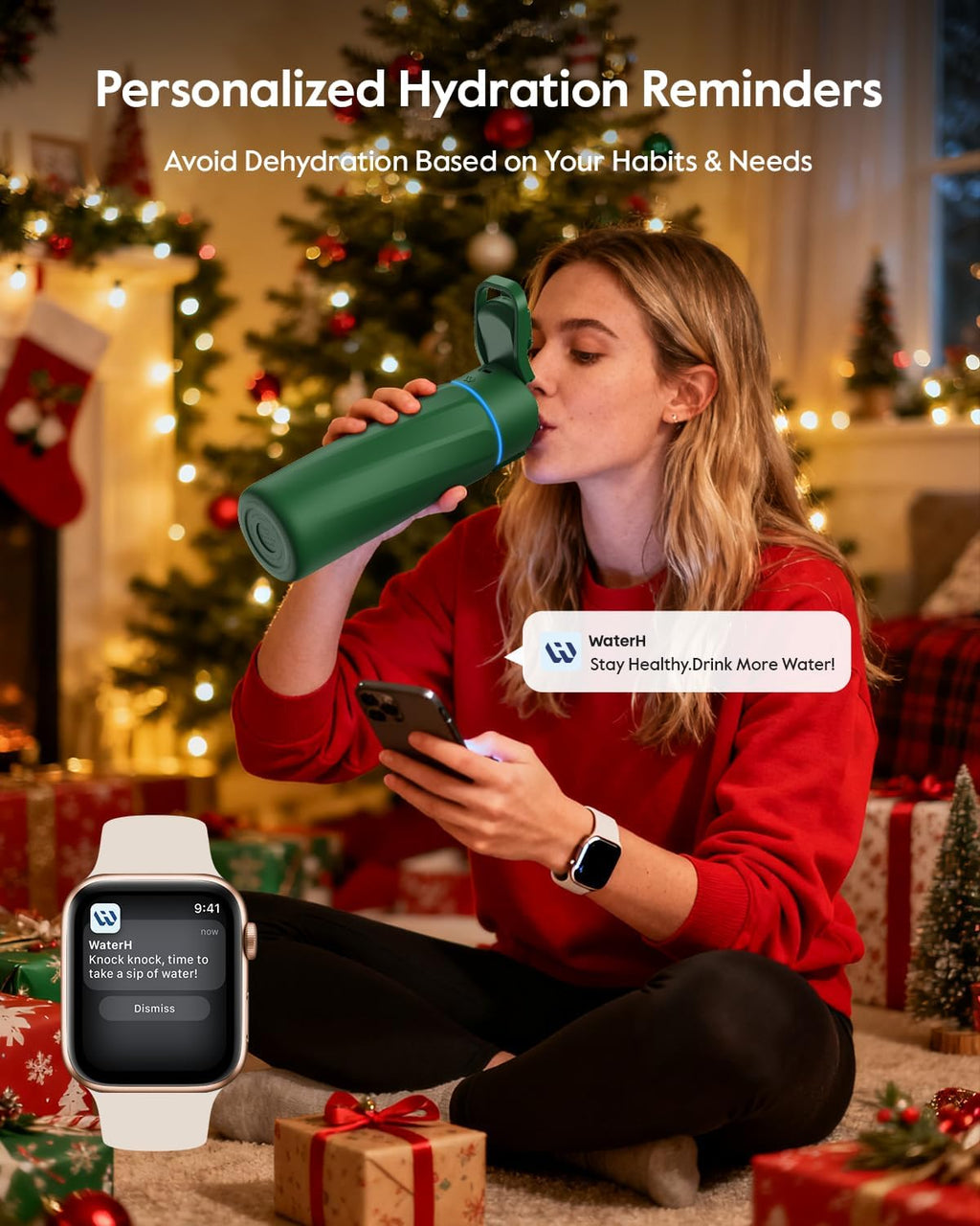 BOOST Smart Water Bottle with Reminder & Tracker, 24oz Vacuum Insulated Bottles Stainless Steel, BPA-Free, Wide Mouth, Ideal Gift for Men, Women, Christmas, New Year, Gym, Office, School