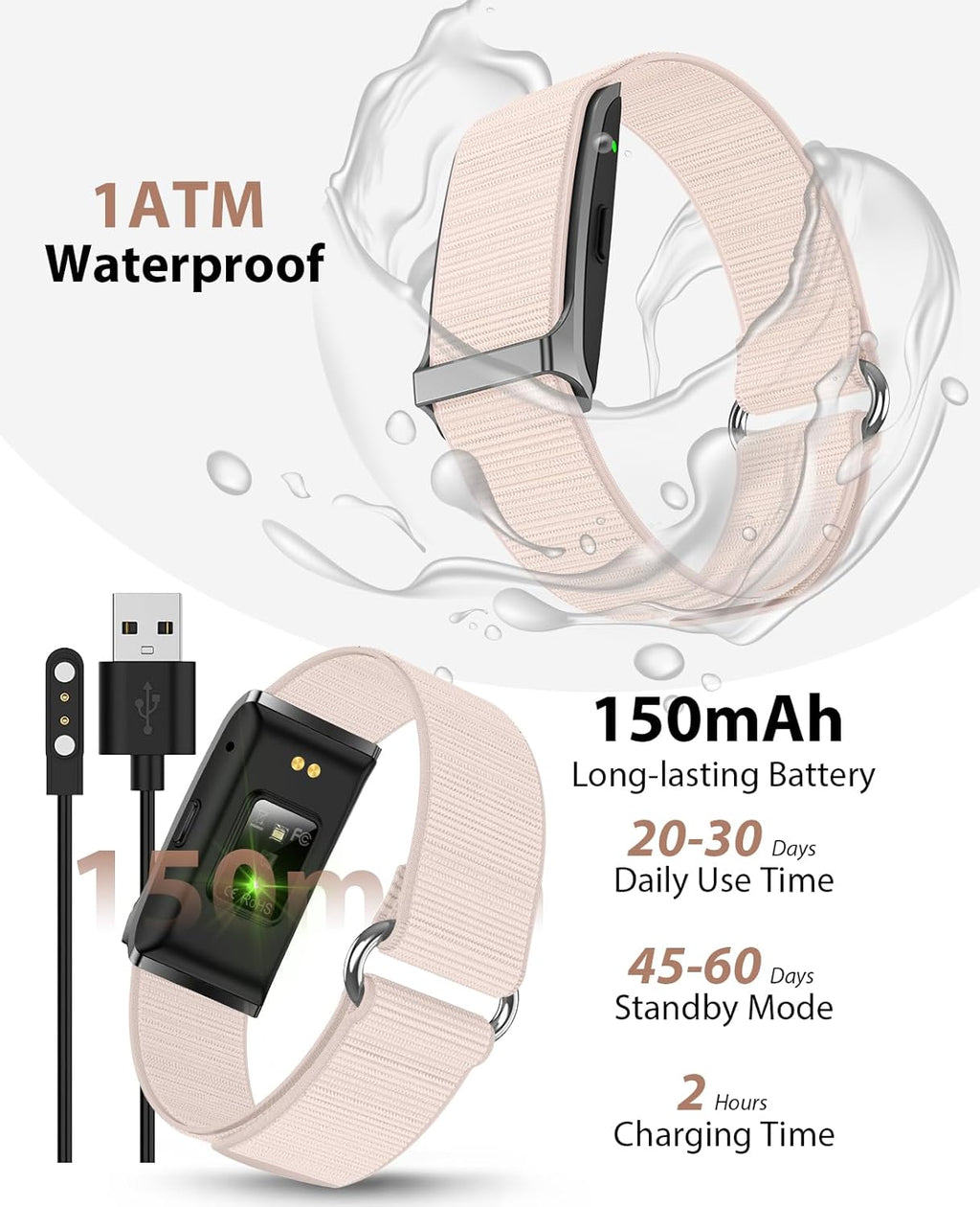Smart Bracelet, Wearable Activity & Fitness Tracker Band, 24H Sleep Tracker, All-Day Continuous Heart Rate Blood Pressure Stress HRV Monitor, 173 Sport Modes Smart Wristband with 2 Bands, Free APP