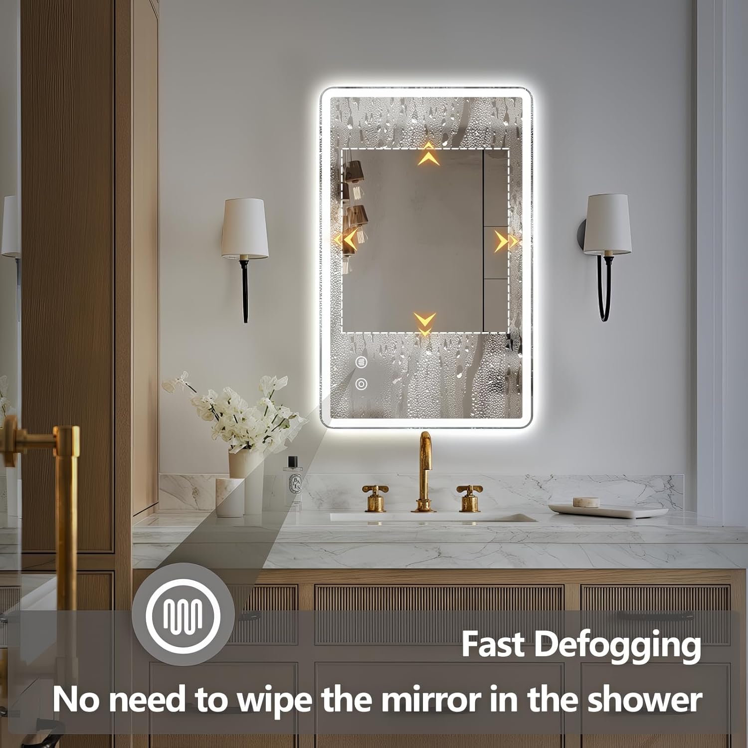 Niccy Led Mirror for Bathroom, 32"x20" Frameless Frontlit and Backlit Mirror for Wall Lighted Mirror with Bedroom 3 Color, Defogger, Explosion-Proof, HD Glass, IP65 Vanity Mirror Horizontal/Vertical