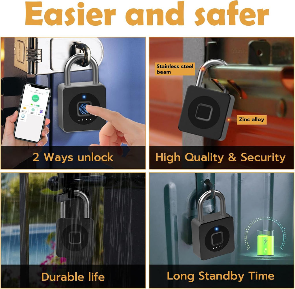 Pothunder Fingerprint Lock With APP, Steel Cable Keyless Biometric Padlock, Smart Waterproof for Gym, Locker, Helmet, Gate, Fence, Luggage