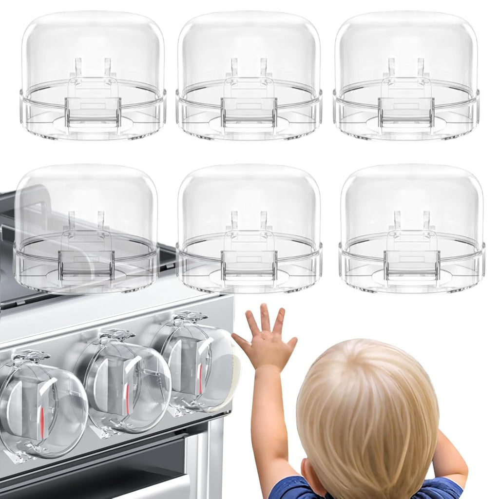 Stove Knob Covers for Child Safety (6 Pack), Stove Knob Safety Covers, Childproof Oven Lock Knob Covers with Adhesive, Prevent Kids-Pets from Gas Stove Knob Locks, Heat-Resistant Upgraded-Clear