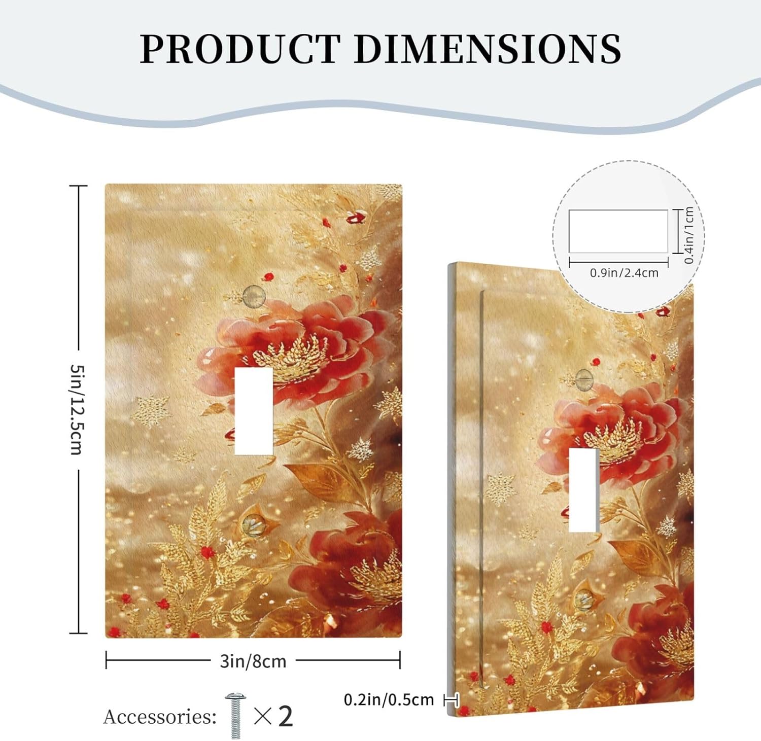 Decorative Light Switch Cover Plate Golden Leaf Red Peony Flowers Floral 1 Gang Wall Plate Oversized Single Toggle Wall Cover Plate Jumbo Electrical Switchplate Faceplate
