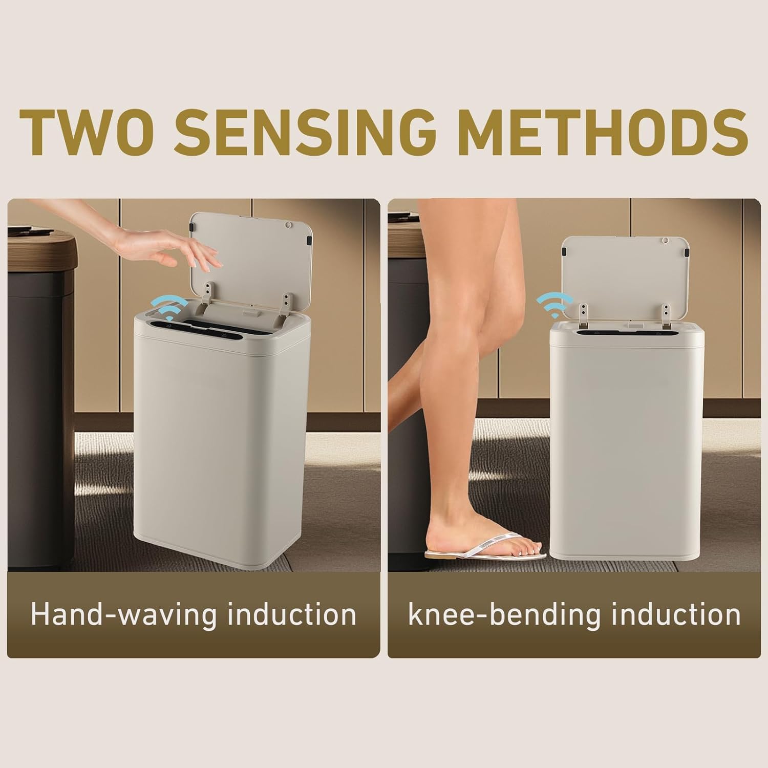 ELPHECO Stainless Steel Office Trash Can Motion Sensor Garbage Can Touchless Smart Trash Can Automatic Waste Bin for Kitchen, Office, Bathroom (Cream Beige, 5.5 Gallons)