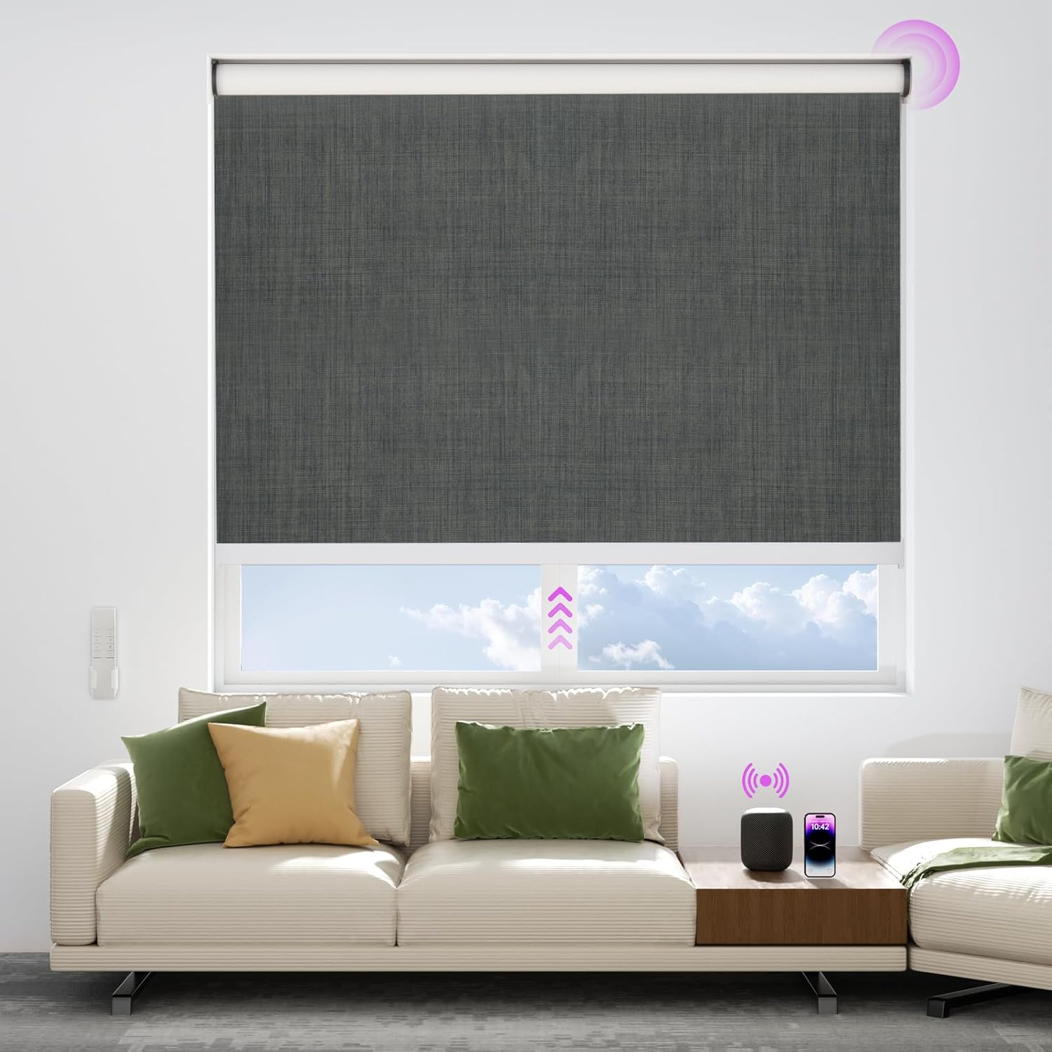 Astomi Motorized Blinds with Remote - Blackout Smart Roller Shades Compatible with Alexa & Goggle Home, Solar Rechargeable, Custom Size 22" - 100" for Indoor Window, Forest