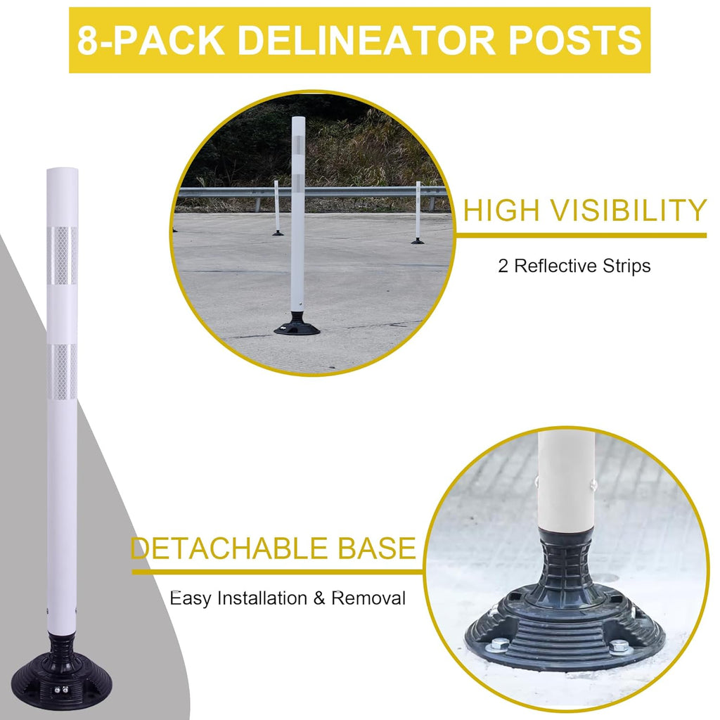 36 Inch Heavy Duty Traffic Cones 8-Pack with Spring Base - OrangeStar Reflective Safety Cones for Construction Zones, Highways, Parking Lots - White Road Delineators