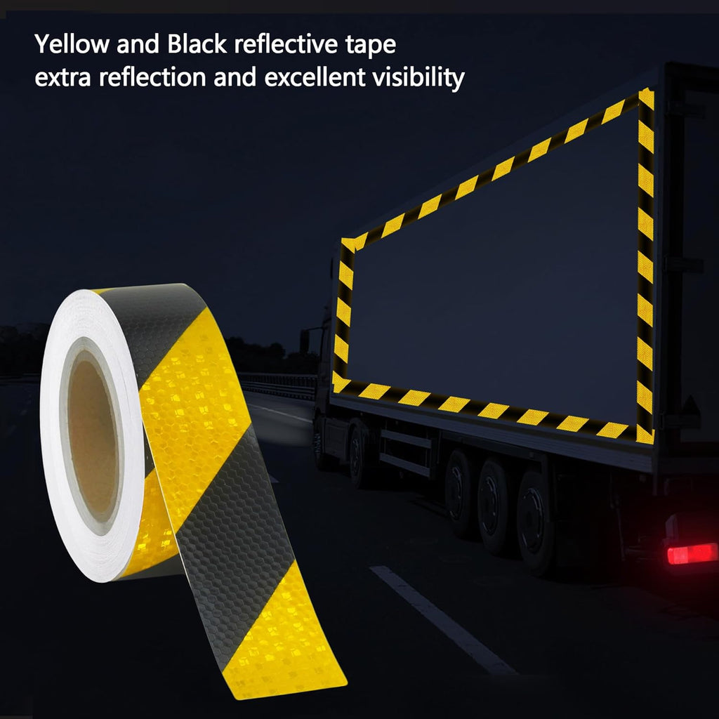 Yellow Black Reflective Tape 2 Inch x 33 FT Waterproof Caution Safety Tape Hazard Sticker Reflector Stripes Conspicuity Tape for Warming Signs