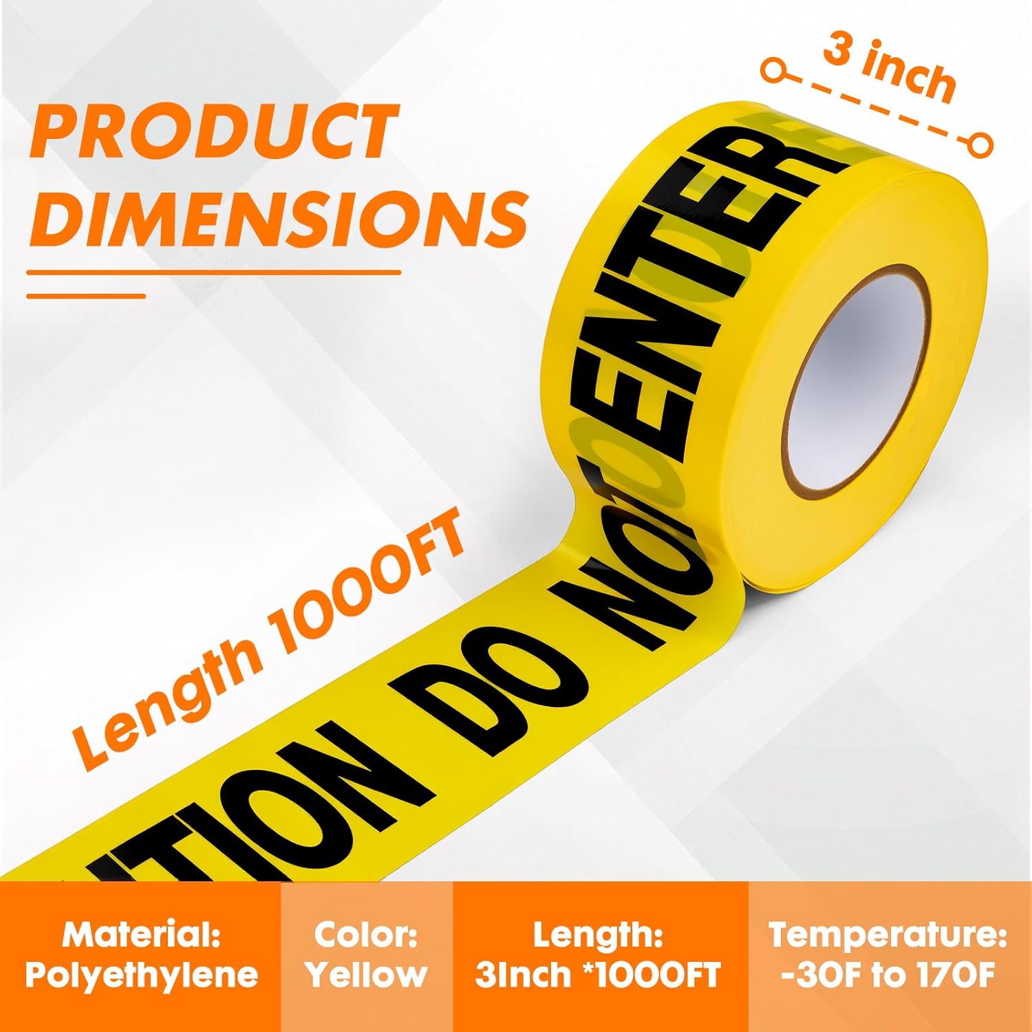 Caution DO NOT Enter Tape – 3 Inch x 1000 Feet | Bright Safety & Hazard Tape with Bold Black Text for Construction, Events, and Dangerous Areas (Caution DO NOT Enter, 1 Pack)