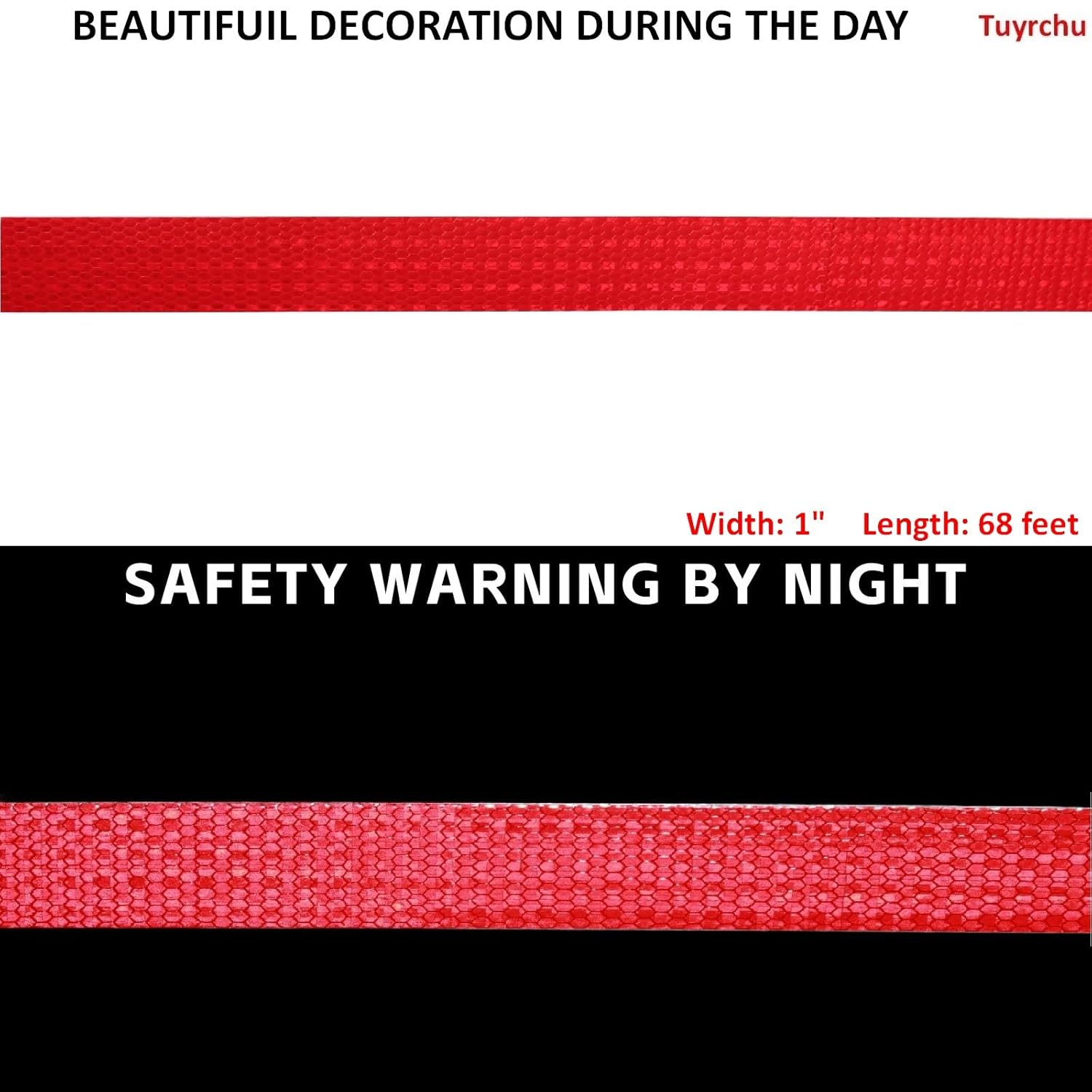 Reflective Tape Red 1 inch, Outdoor Waterproof High Visibility Warning Industrial Marking Tape, Safety Stickers (68 feet)
