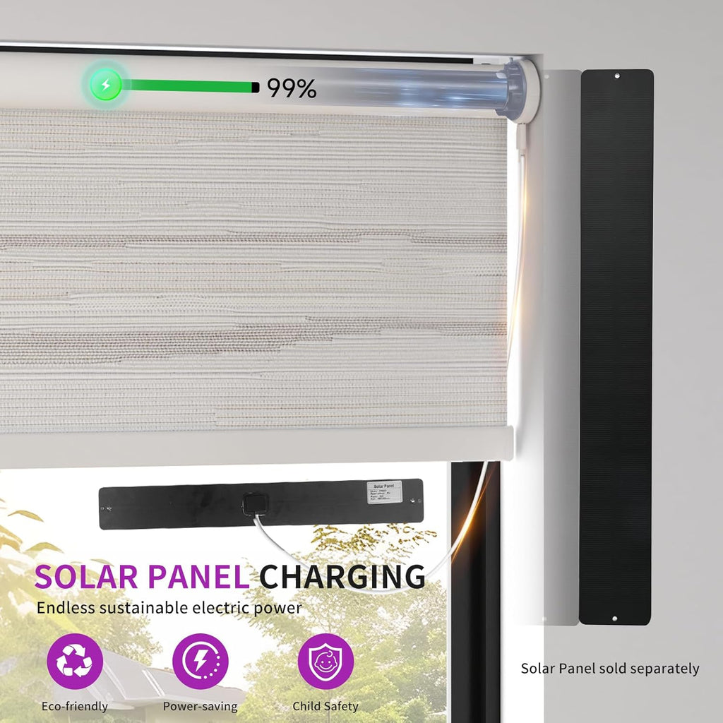 Astomi Motorized Blinds with Remote - Blackout Smart Roller Shades Compatible with Alexa & Goggle Home, Solar Rechargeable, Custom Size 22" - 100" for Indoor Window, Silver Grey