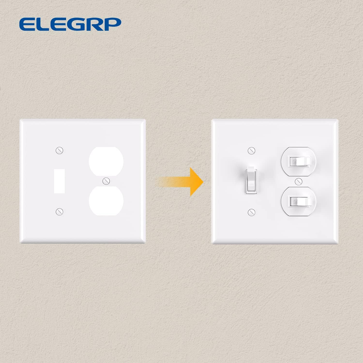 Combination Wall Plate ELEGRP 1-Toggle Light Switch 1-Duplex Receptacle Outlet Combination Wall Plate Cover, Mid-Size 4.88" x 4.94" Unbreakable Thermoplastic Faceplate Cover, UL Listed (1 Pack, white)