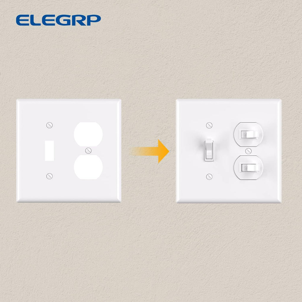 Combination Wall Plate ELEGRP 1-Toggle Light Switch 1-Duplex Receptacle Outlet Combination Wall Plate Cover, Mid-Size 4.88" x 4.94" Unbreakable Thermoplastic Faceplate Cover, UL Listed (2 Pack, white)